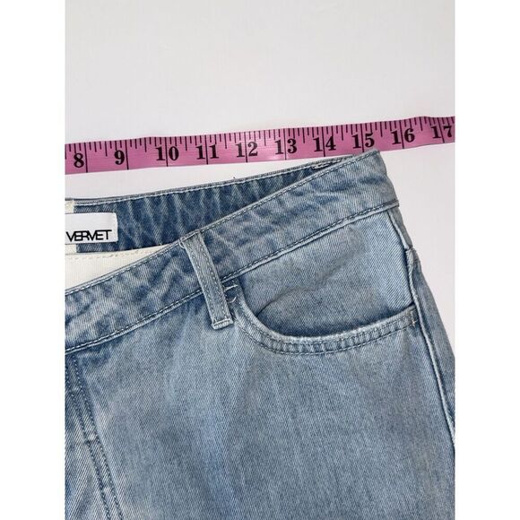 Vervet High Rise Cross Over Two Toned Jeans Rigid Denim Fray Hem Crop Flare 28 - Picture 14 of 16